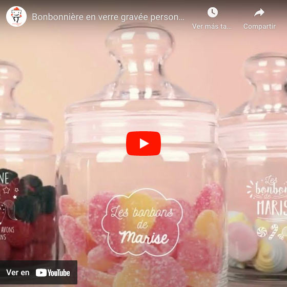 Vidéo Pot de bonbons en verre personnalisé