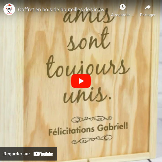 Vidéo Coffret en bois de bouteilles de vin avec texte gravé