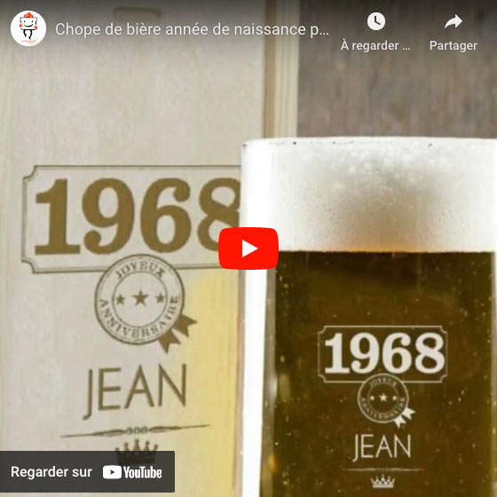 Vidéo Chope de bière année de naissance personnalisée avec son coffret en bois