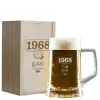 Art de la table personnalis&eacute;: Chope de bi&egrave;re ann&eacute;e de naissance personnalis&eacute;e avec son coffret en bois