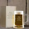 Art de la table personnalis&eacute;: Chope de bi&egrave;re grav&eacute;e avec une coffret en bois grav&eacute;