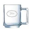 Mugs personnalis&eacute;s: Tasse en verre personnalis&eacute;e avec dessin et pr&eacute;nom grav&eacute;s 