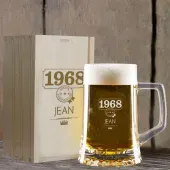 Chope de bière année de naissance personnalisée avec son coffret en bois