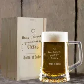 Chope de bière personnalisée pour grand-père avec son coffret en bois
