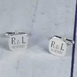 Boutons de manchette carrés en argent gravés