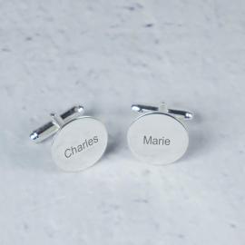 Boutons de manchette ronds en argent gravés