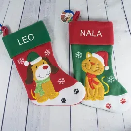 Chaussette de Noël brodée 'Mes animaux de compagnie'