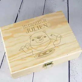 Coffret en bois personnalisé avec dessin d'un ours en peluche