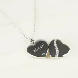 Pendentif cœur en argent gravé pour 2 photos