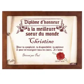Diplôme en parchemin à la meilleure soeur du monde