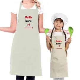 Ensemble de tabliers BIO brodés pour mère et enfant