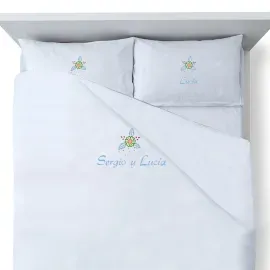 Jeu de draps de lit brodés 'Fleur'