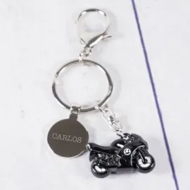 Porte-clés gravé 'moto'