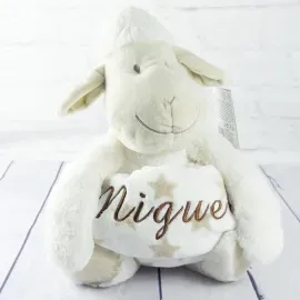 Couverture pour bébé brodée avec son animal en peluche