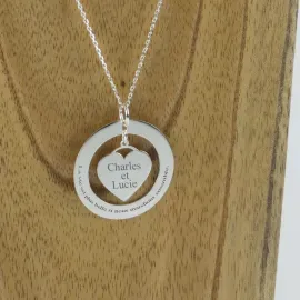 Pendentif disque et cœur personnalisé en argent