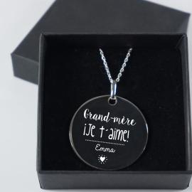 Pendentif en Argent 'Grand-mère, Je t'aime!' gravé