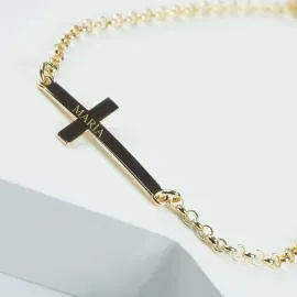 Bracelet croix en argent personnalisé plaqué or