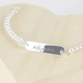 Bracelet à perles gravé en argent pour fille