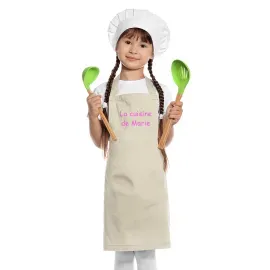 Tablier de cuisine pour enfant bio brodé avec prénom