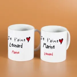 Pack de tasses Je t'aime personnalisées