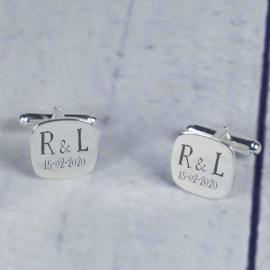 Boutons de manchette carrés en argent gravés