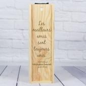 Coffret en bois de bouteilles de vin avec texte gravé