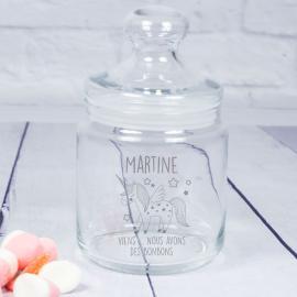 Bonbonnière en verre Licorne personnalisée Bonbonnière en verre Licorne personnalisée