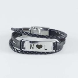 Bracelet gravé en acier et cuir  Bracelet gravé en acier et cuir
