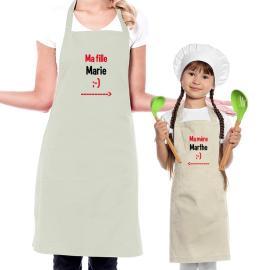 Ensemble de tabliers BIO brodés pour mère et enfant Ensemble de tabliers BIO brodés pour mère et enfant