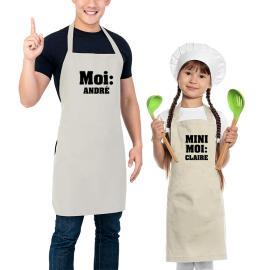 Ensemble de tabliers brodés BIO 'Moi et mini-moi' Ensemble de tabliers brodés BIO 'Moi et mini-moi'