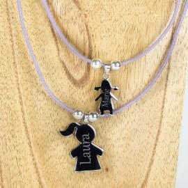 Pendentif en argent gravé maman et fille chérubin Pendentif en argent gravé maman et fille chérubin
