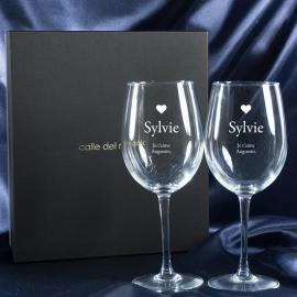 Verres à vin gravés avec coeur Verres à vin gravés avec coeur