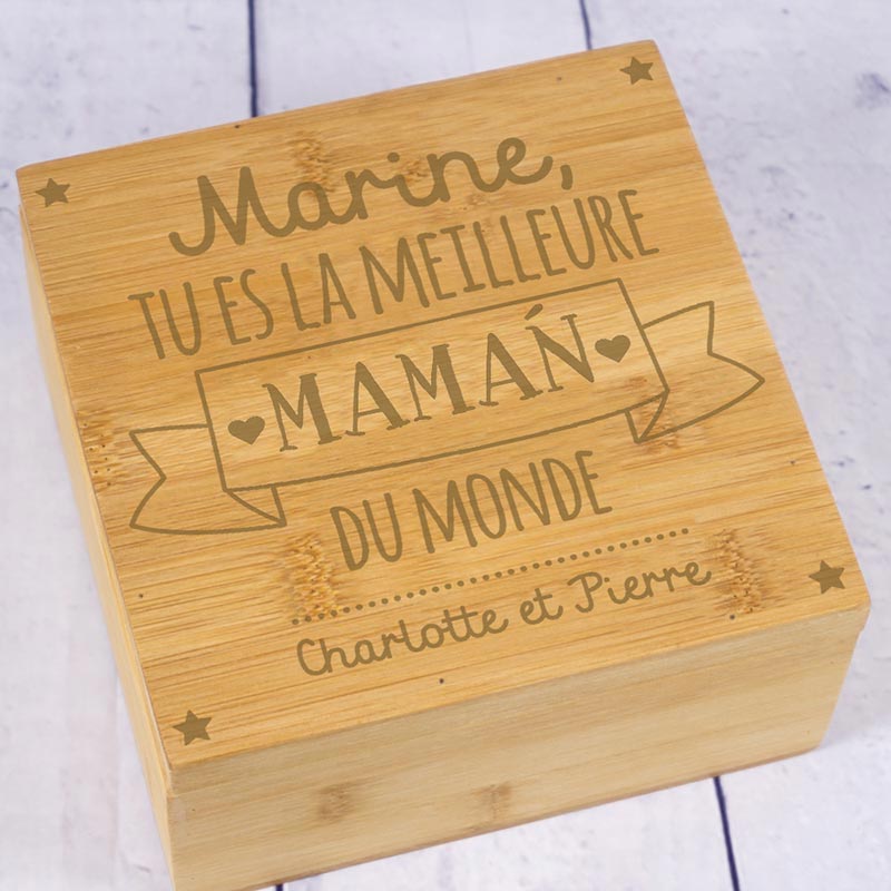 Cadeaux personnalisés: Cadeaux avec le nom: Boîte à thé gravée pour la meilleure maman en Bambou