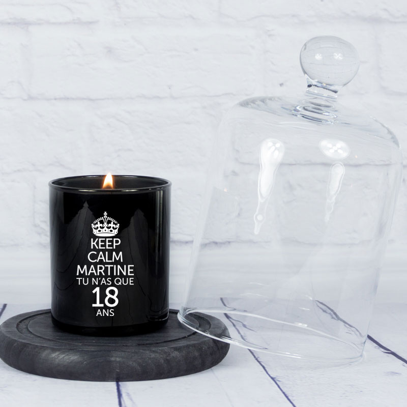 Cadeaux personnalisés: Cadeaux avec le nom: Bougie personnalisée 'Keep calm' avec cloche en verre