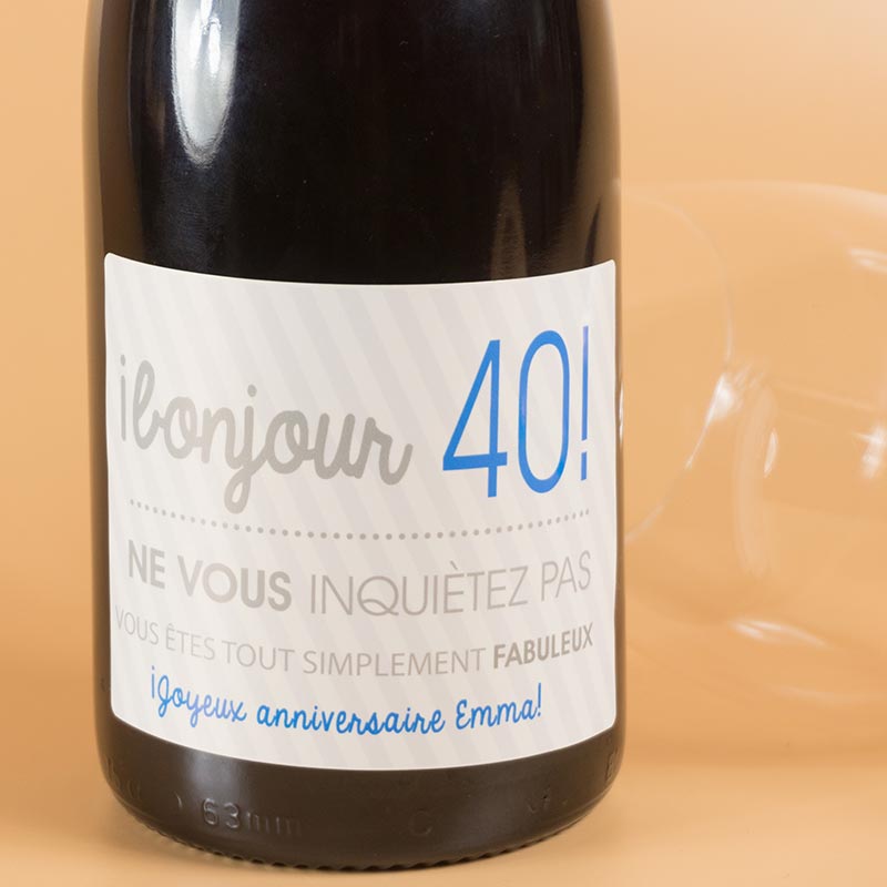 Cadeaux personnalisés: Boissons personnalisées: Bouteille de vin 40e anniversaire