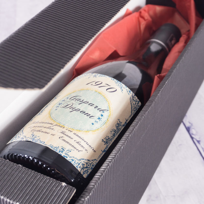 Cadeaux personnalisés: Boissons personnalisées: Bouteille de vin d'anniversaire Vintage