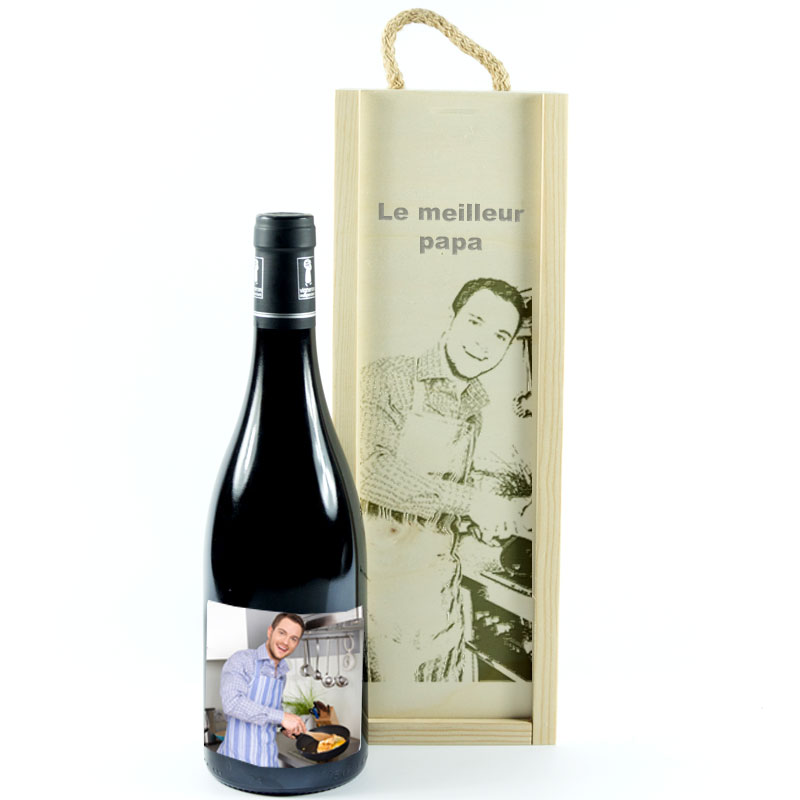 Cadeaux personnalisés: Boissons personnalisées: Bouteille de vin dans une boîte en bois personnalisée