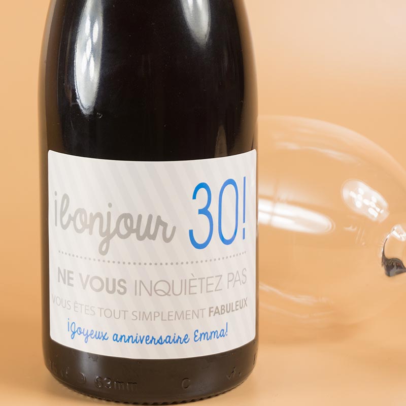 Cadeaux personnalisés: Boissons personnalisées: Bouteille de vin du 30e anniversaire