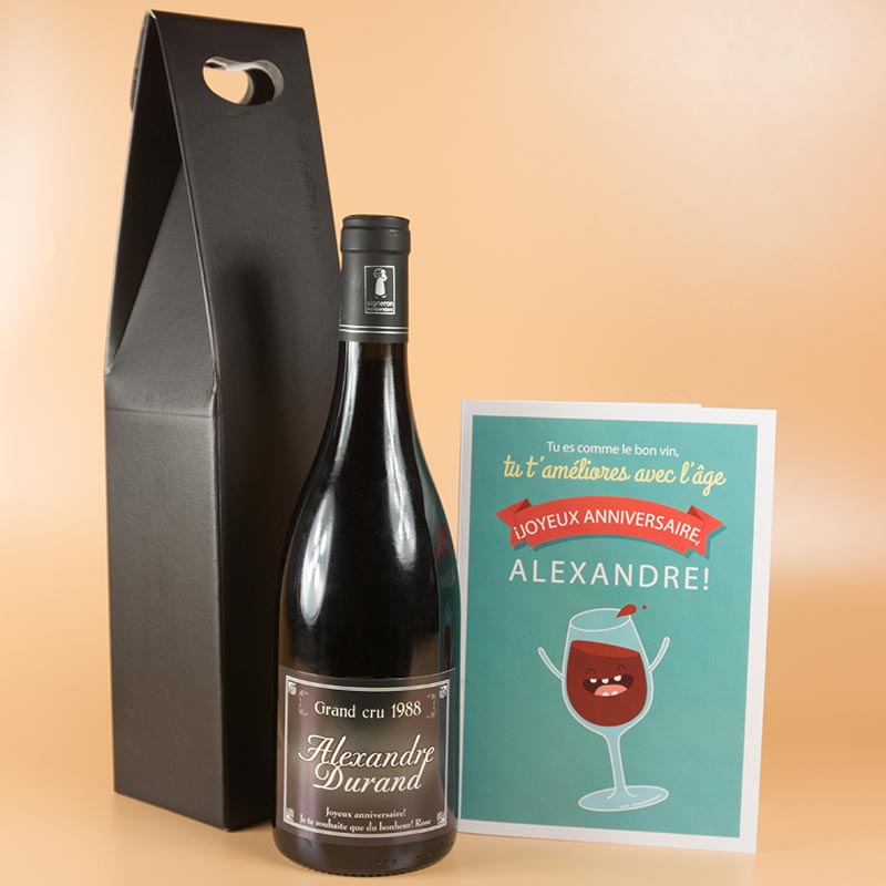 Cadeaux personnalisés: Boissons personnalisées: Bouteille de vin étiquette Grand Cru 'Anniversaire'