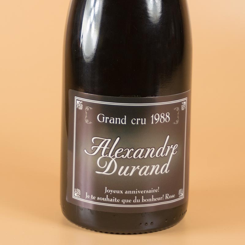 Cadeaux personnalisés: Boissons personnalisées: Bouteille de vin étiquette Grand Cru 'Anniversaire'