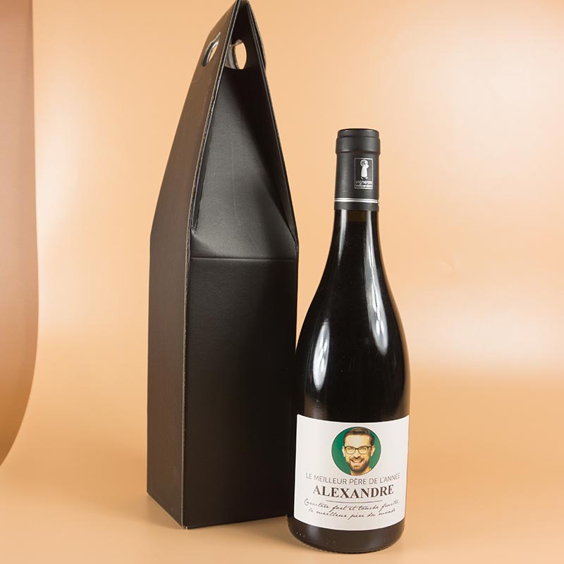 Cadeaux personnalisés: Boissons personnalisées: Élégante bouteille de vin BIO personnalisée avec photo