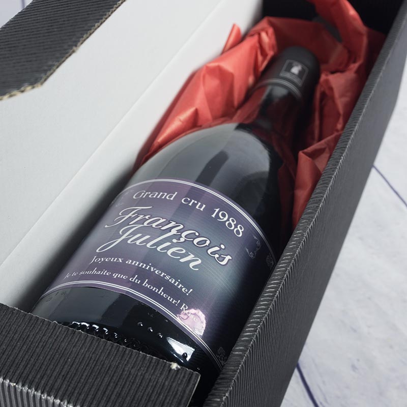 Cadeaux personnalisés: Boissons personnalisées: Bouteille de vin biologique avec étiquette Grande Cuvée