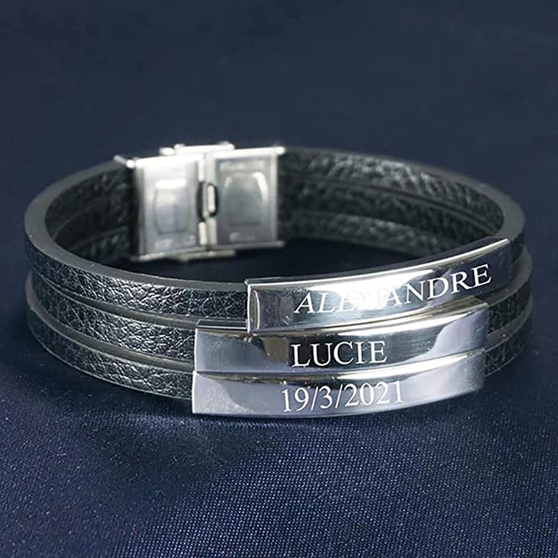 Cadeaux personnalisés: Bracelet en cuir gravé: Bracelet en cuir gravé