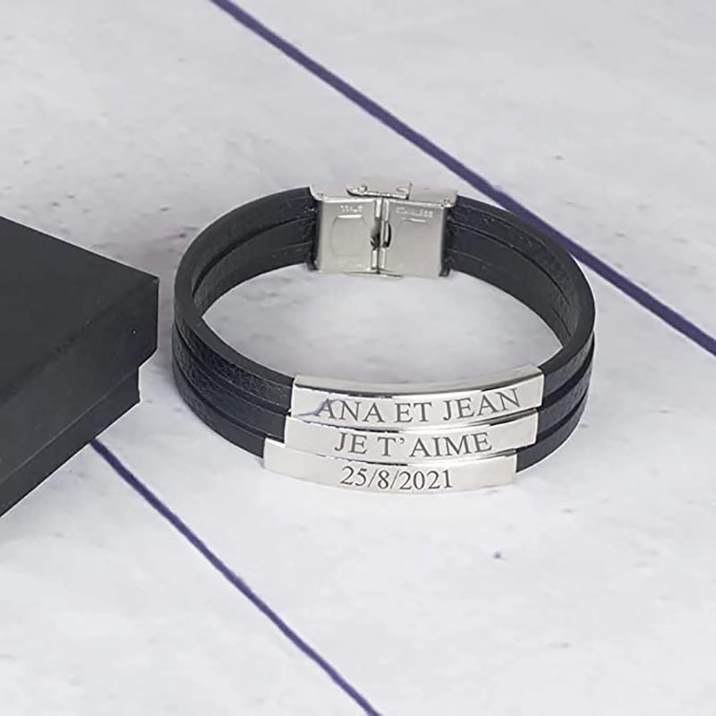 Cadeaux personnalisés: Bracelet en cuir gravé: Bracelet en cuir gravé