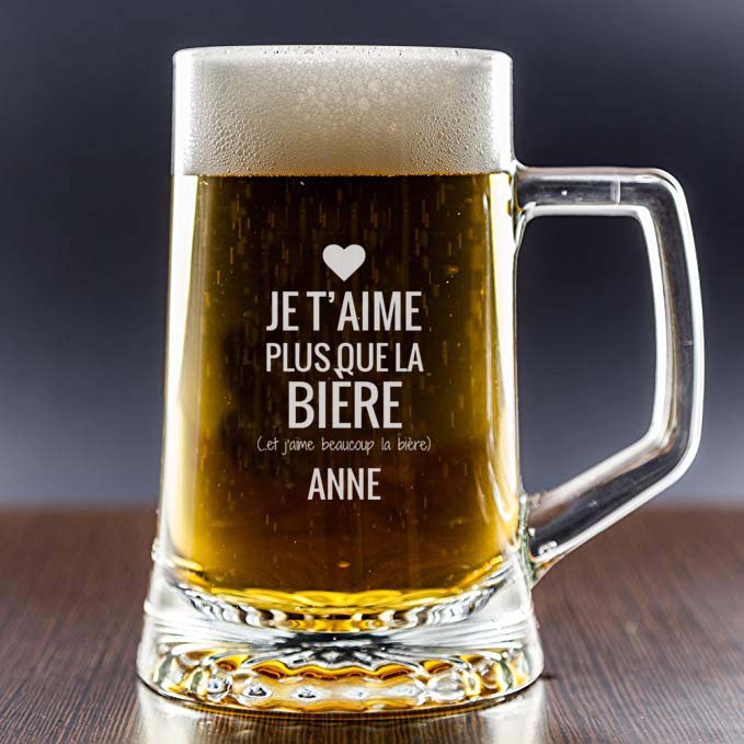 Cadeaux personnalisés: Cadeaux avec le nom: Chope de bière personnalisée 'Je t'aime...'