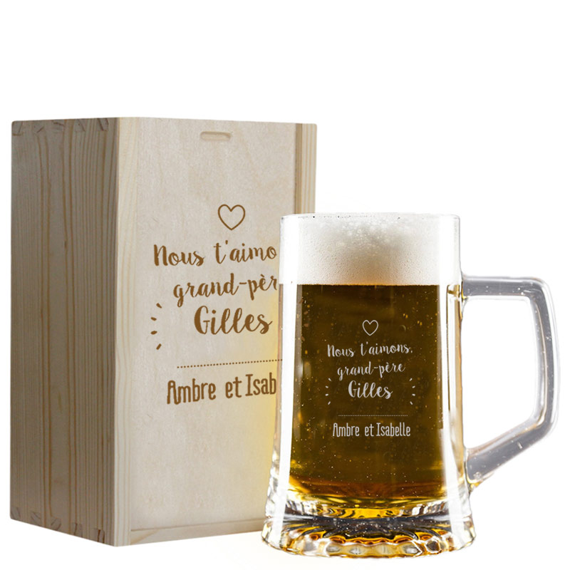Cadeaux personnalisés: Art de la table personnalisé: Chope de bière personnalisée pour grand-père avec son coffret en bois