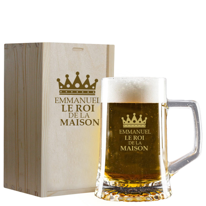 Cadeaux personnalisés: Cadeaux avec le nom: Chope de bière personnalisée 'Le roi de la maison' avec coffret