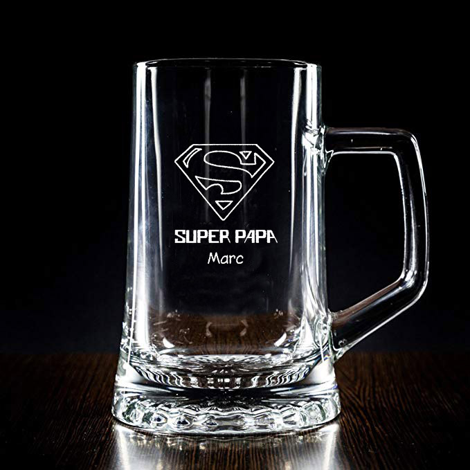 Cadeaux personnalisés: Art de la table personnalisé: Chope de bière Super papa gravée