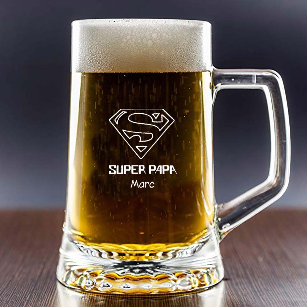 Cadeaux personnalisés: Art de la table personnalisé: Chope de bière Super papa gravée