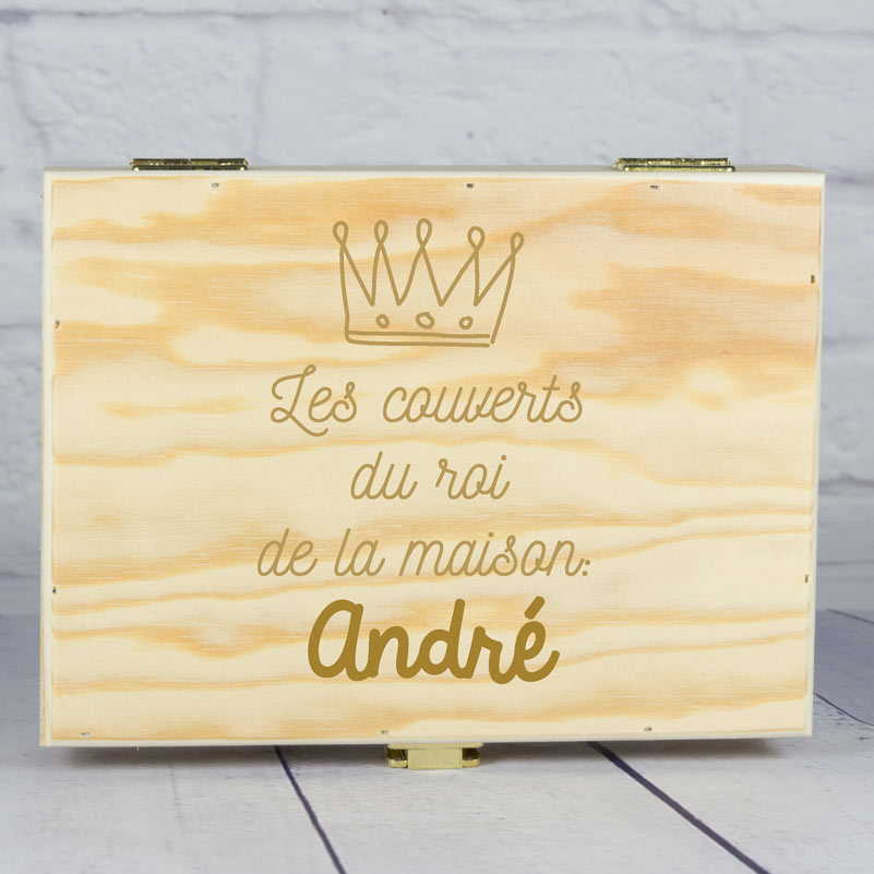 Cadeaux personnalisés: Couverts personnalisés: Coffret à couverts en bois personnalisé